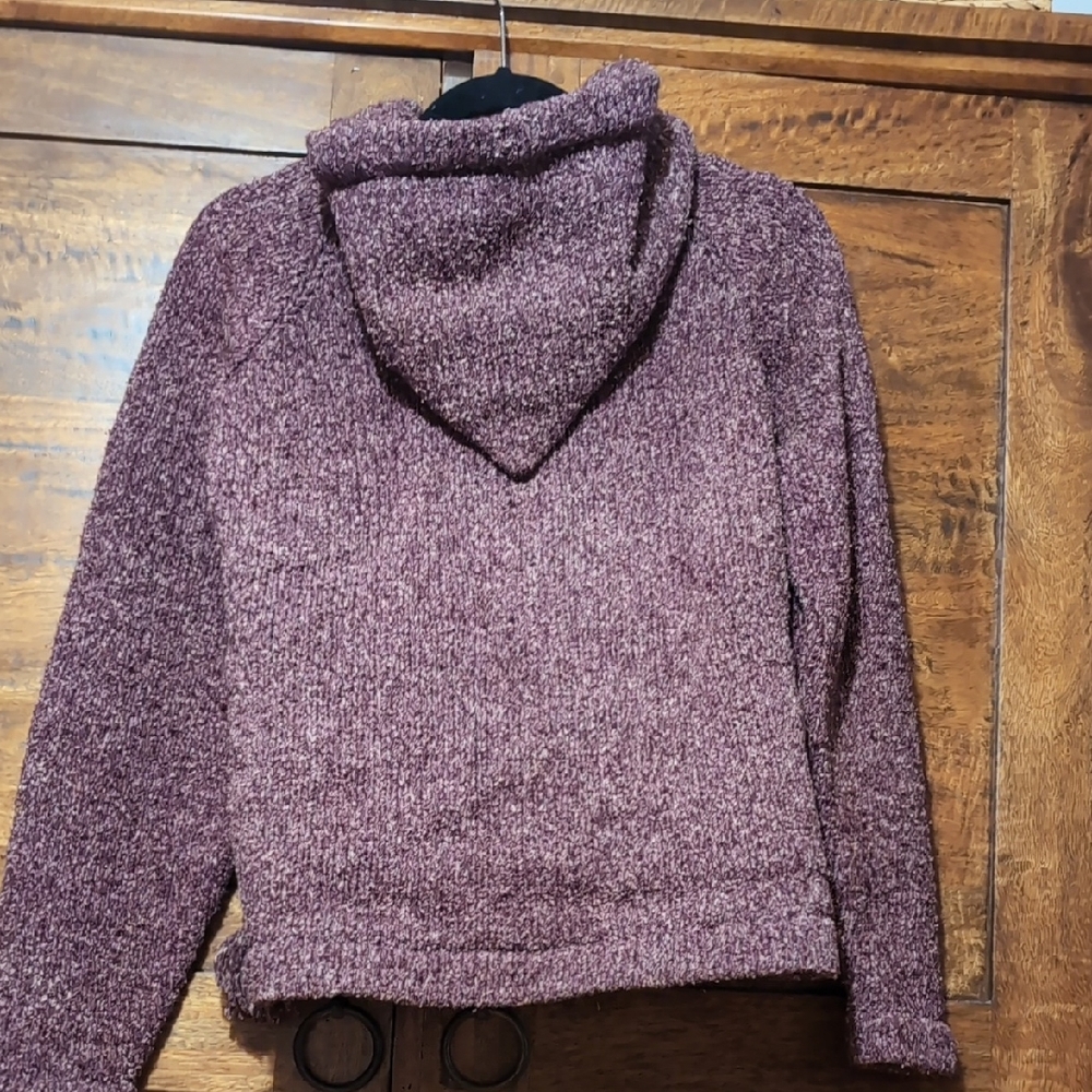 Cozy Maroon and Grey/Beige Women's Cardigan Handknit In Equador - Picture 3 of 4
